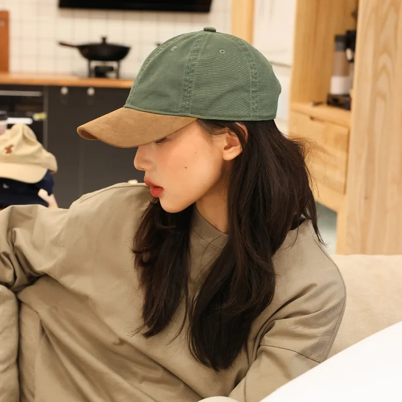 Japanese Style Suede Patch Baseball Cap, Color Block Snapback Hat, Soft Summer Cap for Men Women, Fashion Streetwear