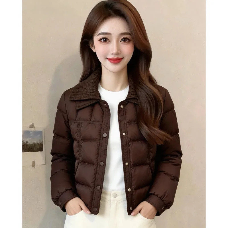 2026 Winter Coat Women Cotton Coats Fashion Color Blocked Double Layered Collar Short Cotton Jacket Thin Cotton Warm Outerwear