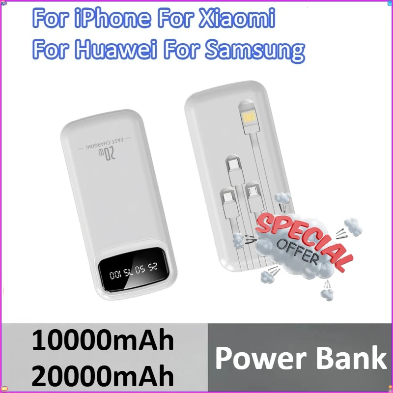 

10000mAh 20000mAh Super Fast Charging For iPhone For Xiaomi For Huawei For Samsung Built in Cables Portable Power Bank