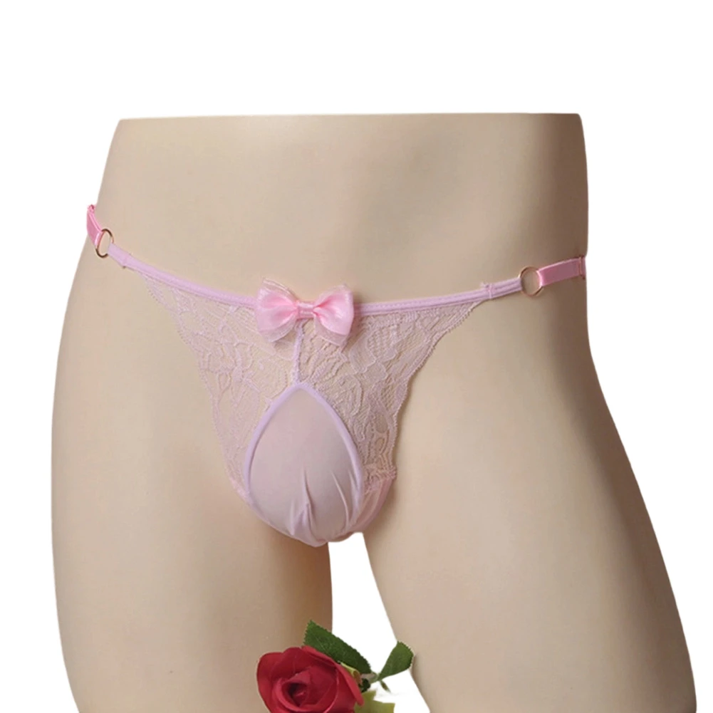

1pc Men Lace Bow Sissy G-strings Egg Pouch Low Rise Sheer Underwear Erotic Lingerie Sexy Lace Sheer Pantie Gay Thongs