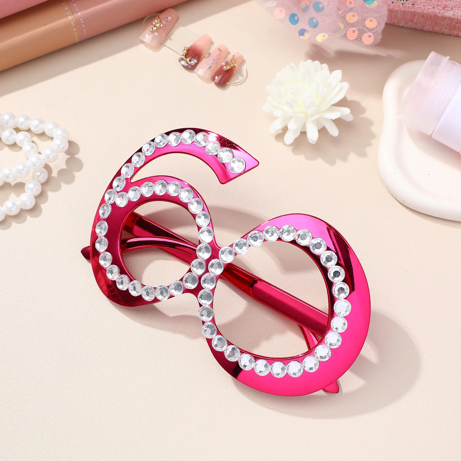 

1pc 1 Pair 60 Years Old Number Glasses Rhinestone Decorative Eyewear Lightweight Plastic Party Prop Birthday Glasses For Adults