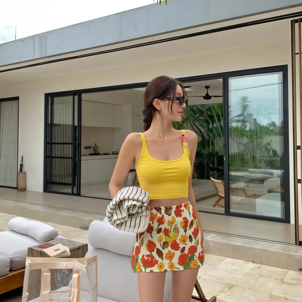 

Лето 2025 г. Женский комплект бикини из 3 предметов, юбка, купальник с принтом ромашки, пуш-ап, топ с высокой талией, низ, сексуальный купальник для пляжного отдыха