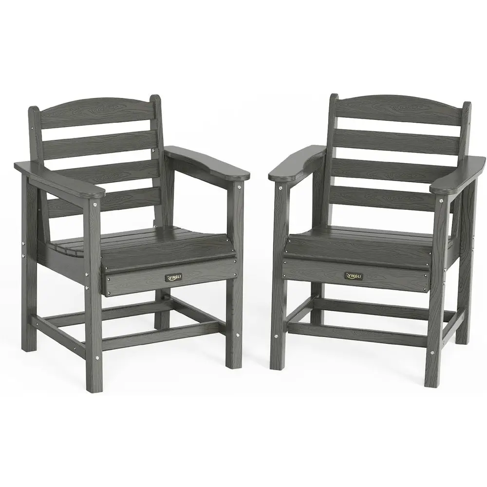 Weather-Resistant HDPE Outdoor Dining Chairs Set of 2 in Grey for Patio, Garden, Deck, or Porch
