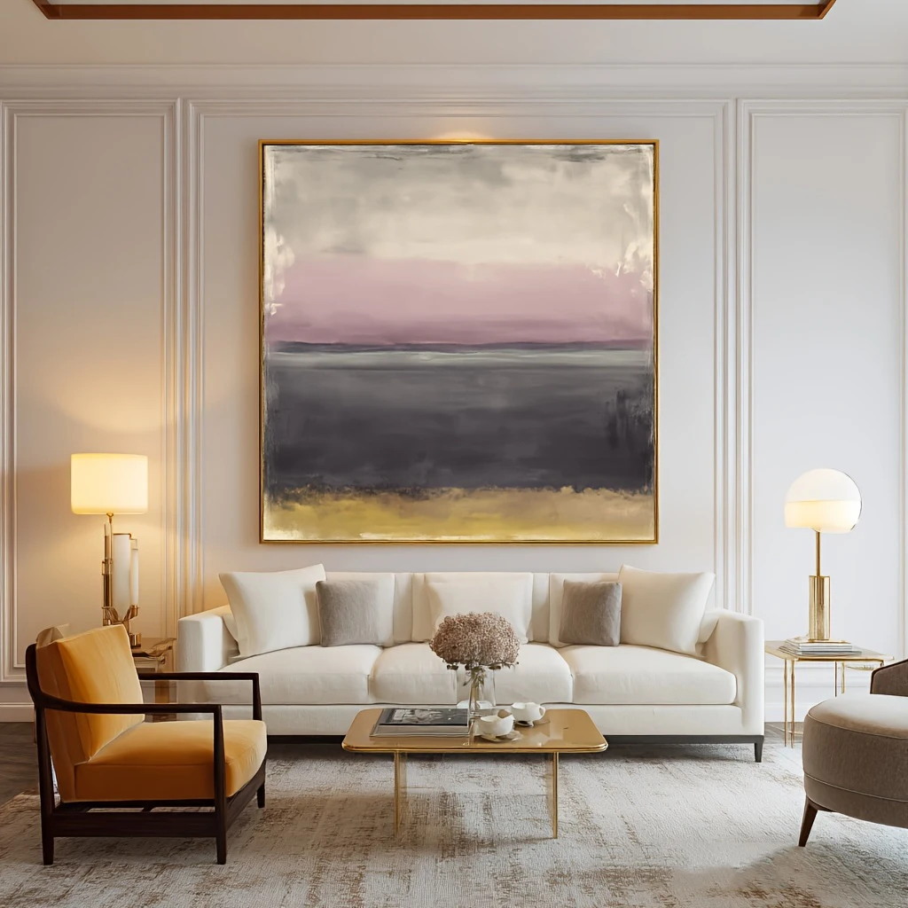 Mhemyo Abstract Hand Painted Oil Painting This Canvas Features a Gradient Sky From Gray-Blue to Pinkish-Purple For Living Decor