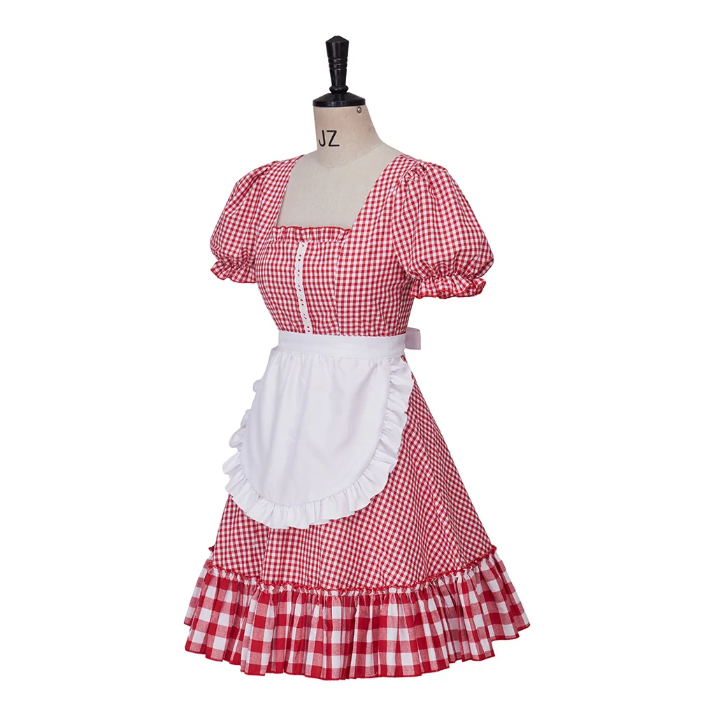 New ! Musical Schmigadoon lady Betsy Cosplay Waitress Dress Set Sexy Lady Betsy Costume Red Plaid Dress With Apron Set For Women