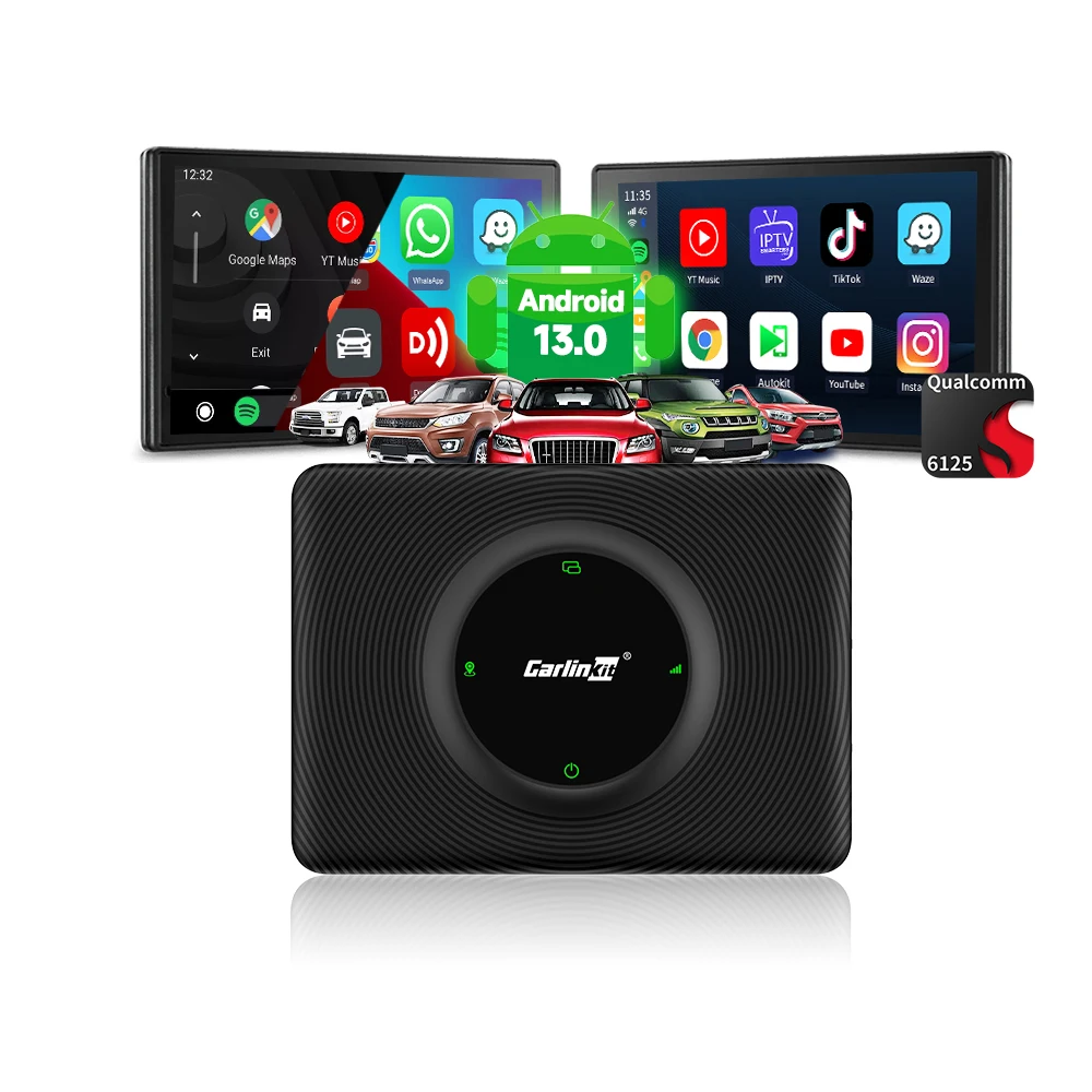 Carlinkit Ae Box Автомобильный ТВ Видео Ai Box Android 13 Qcm6125 128 ГБ до 512 ГБ Беспроводной автомобильный игровой адаптер Carplay Dongle для Youtube