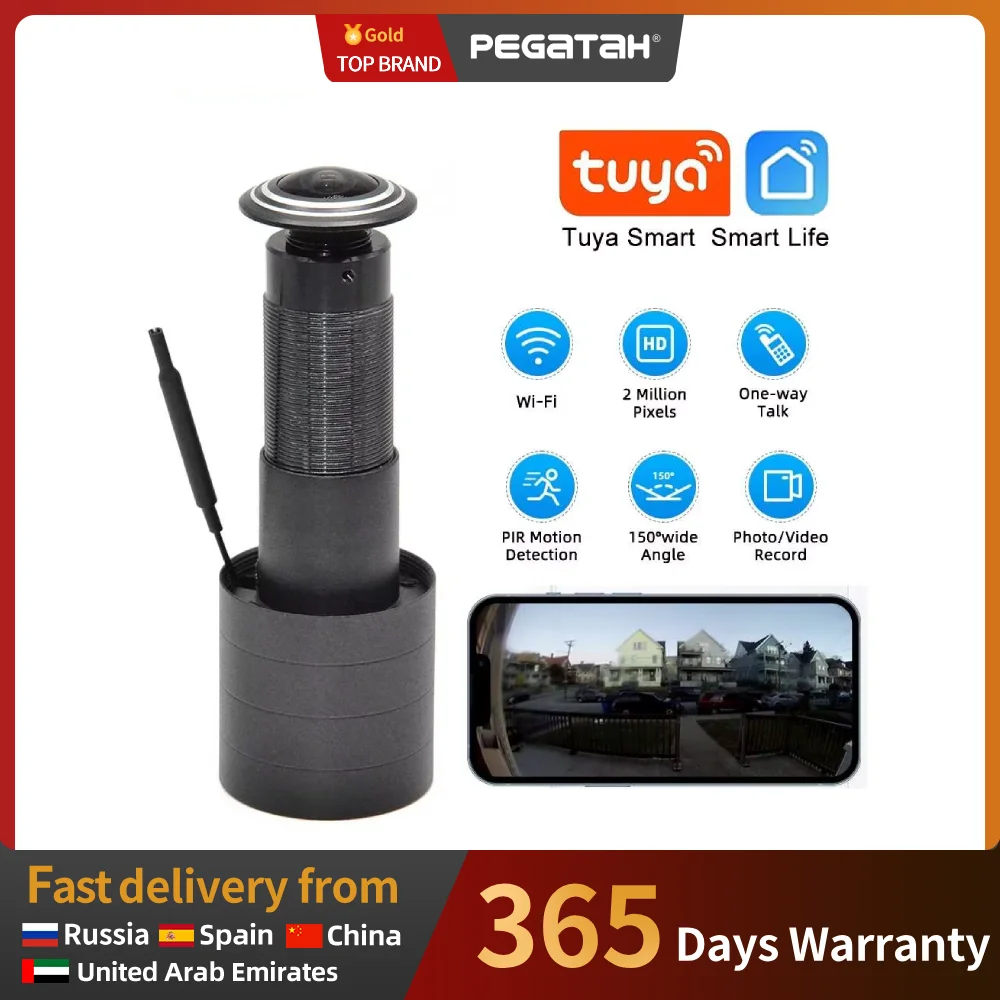 PEGATAH Tuya Smart Video Peephole 2MP Wifi Cam Motion Detection Door Video-eye Wireless Two-way Audio Home Security Cameras