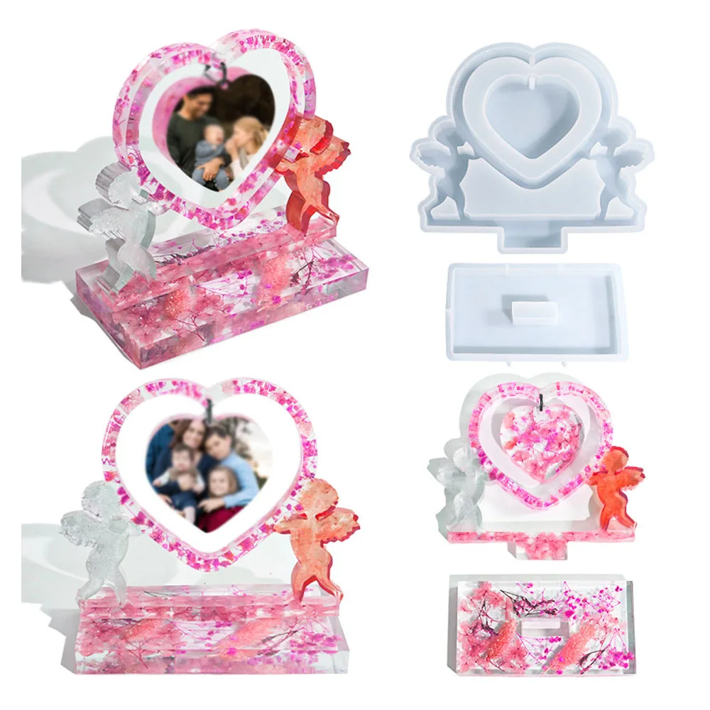 Cupid Lovers Love Photo Frame Silicone Mold DIY Epoxy Resin Heart Mould Home Jewelry Set Decoration Table Handmade Silicone Mold