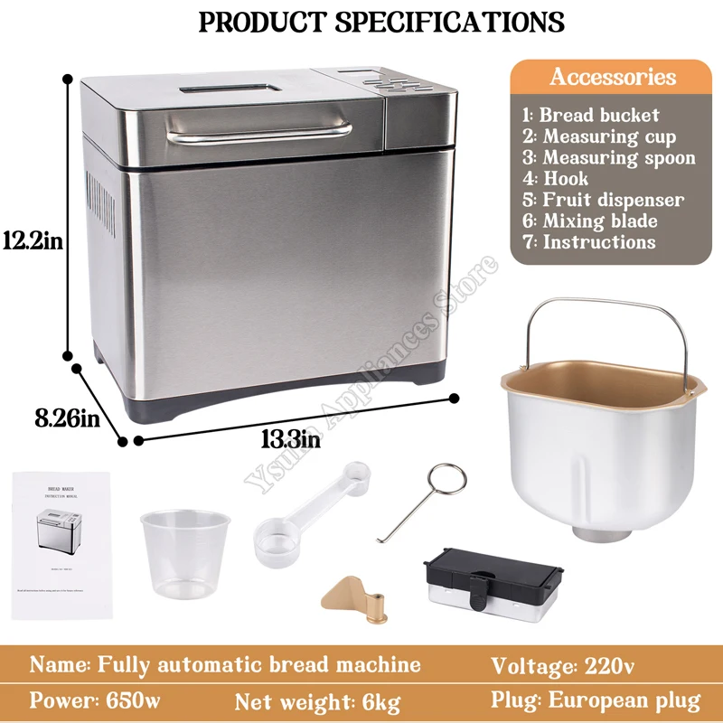 Household Bread Machine Full-automatic Intelligent Flour Leaver Multifunctional Small Breakfast Bread Machine