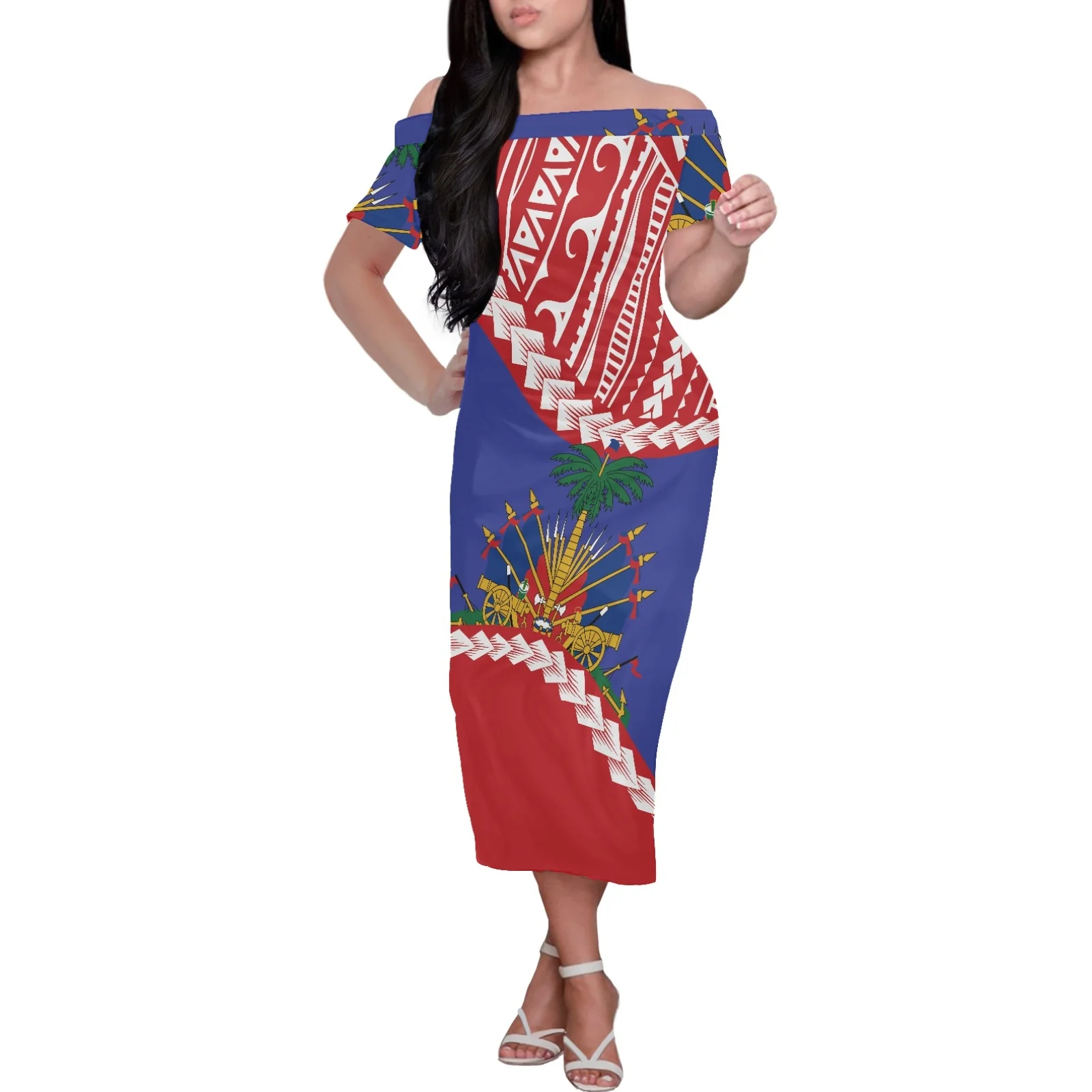 Polinesia Tribe-vestido de fiesta elegante a rayas para mujer, vestido de verano de manga corta con estampado de tortugas marinas, ropa ajustada con hombros descubiertos