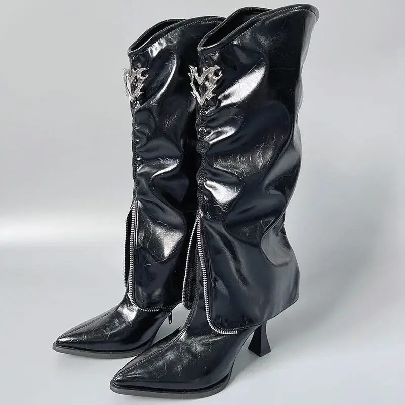 Transfer Student Cos Schuhe Mädchen Killer Kleid PU Leder Schuhe Dünne Ferse Flor Stiefel Kamin Stiefel Vivi Über Knie Stiefel