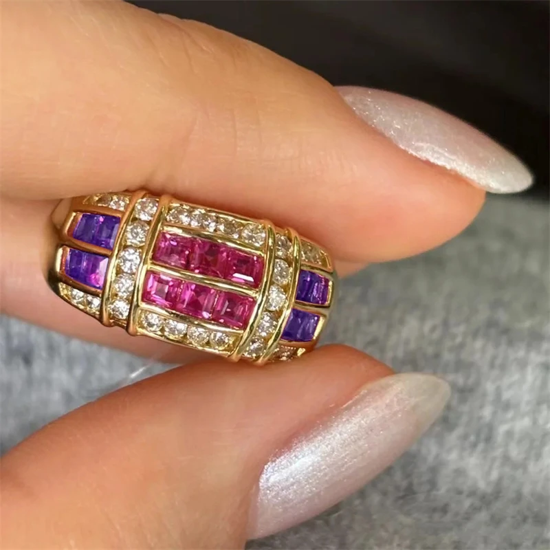 

French Retro Colored Crystal Geometric Adjustable Ring for Women Personalized New Stainless Steel Jewelry Accessories Girls