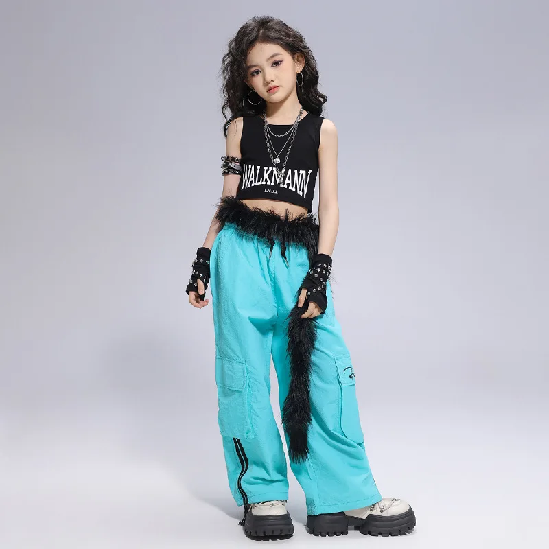 Hip Hop Kids K-pop Crop Top Street Dance Purple Pants Girls Streetwear Joggers Child Sweet Jazz Costumes Stage Clothes Sets