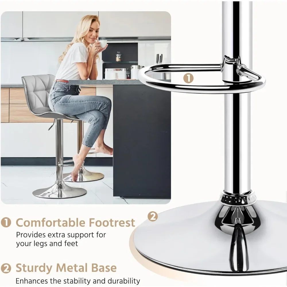 طقم مقعد بار مكون من 4 قطع، ظهر لكرسي الجزيرة، مقعد بار قابل للتعديل من جلد البولي يوريثان، مقعد بار دوار مع مسند للقدمين