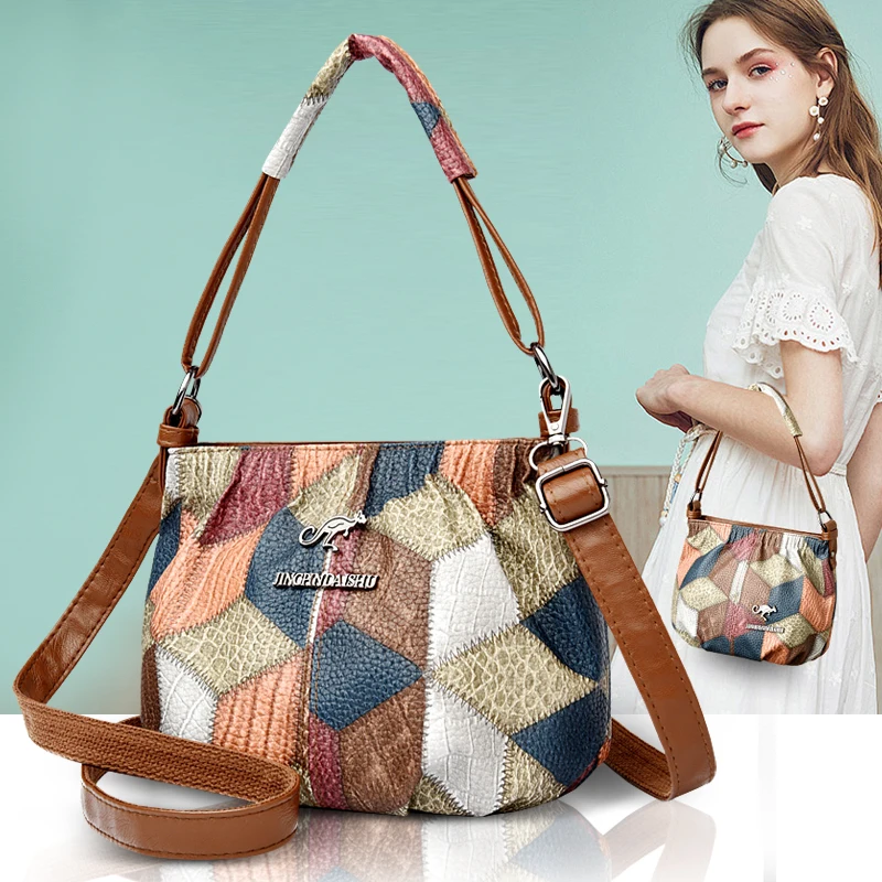 Women\'s Shoulder Bag Patchwork Style Handbag Crossbody Sling Purse Elegant Coin Wallet 2024 Trend Cross Bag Luxury Design