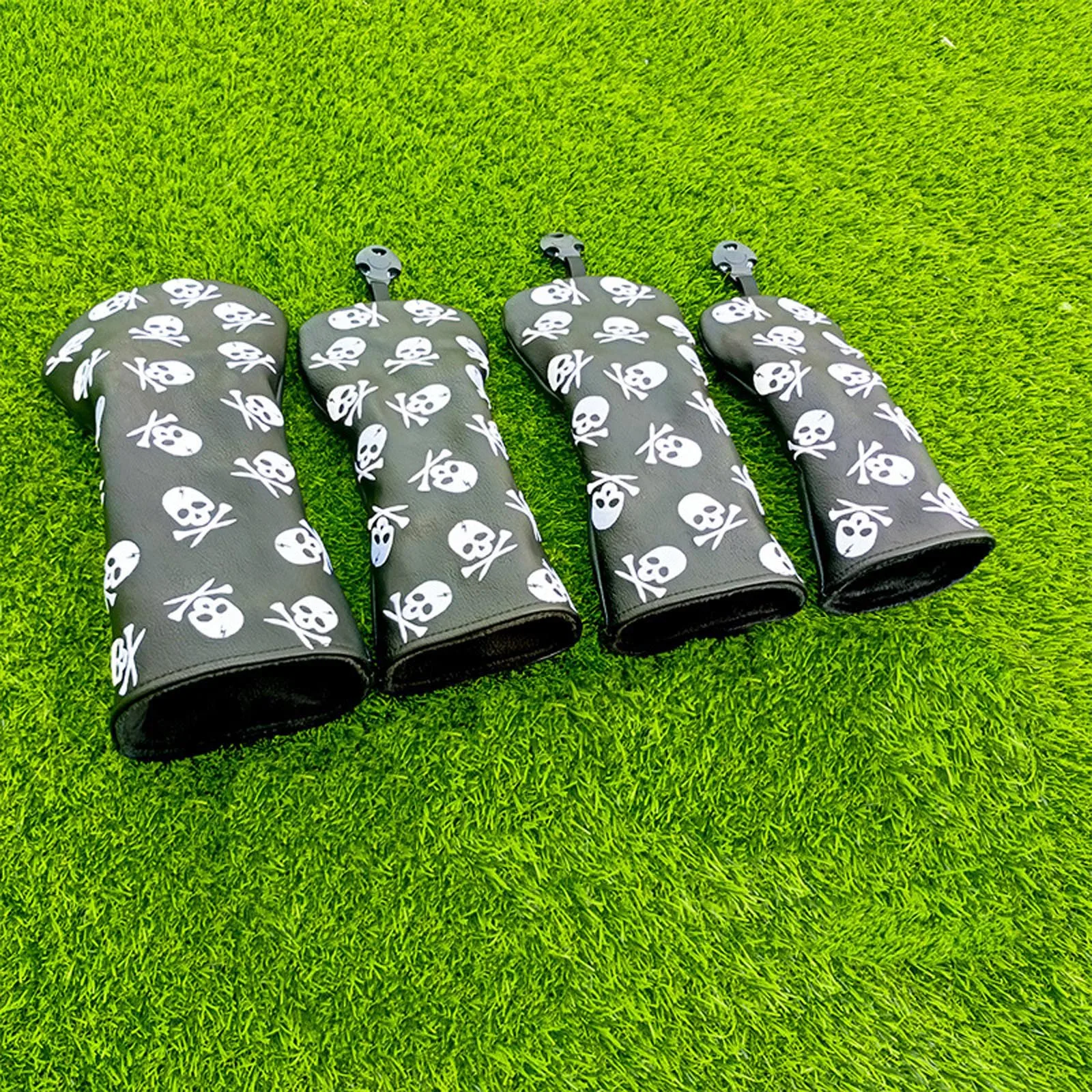 Skull Embroidery PU Leather Golf Club Head Cover Driver/Fairway Wood/Hybrid Headcover