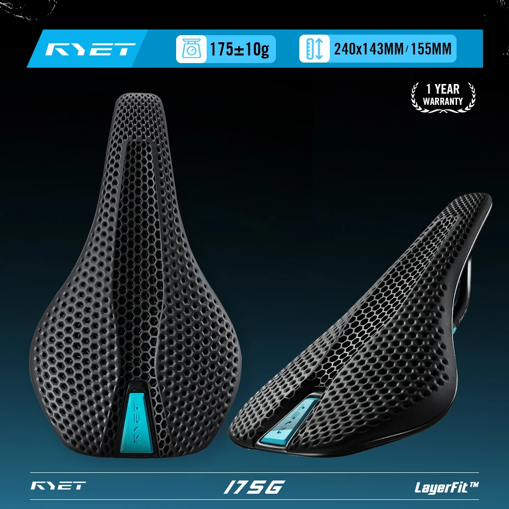 2025 RYET Carbon-Sattel für MTB Gravel Rennrad 175g 3D-Gedruckte 7x9mm Carbon-Schienen 143/155MM für Rennen & Komfort