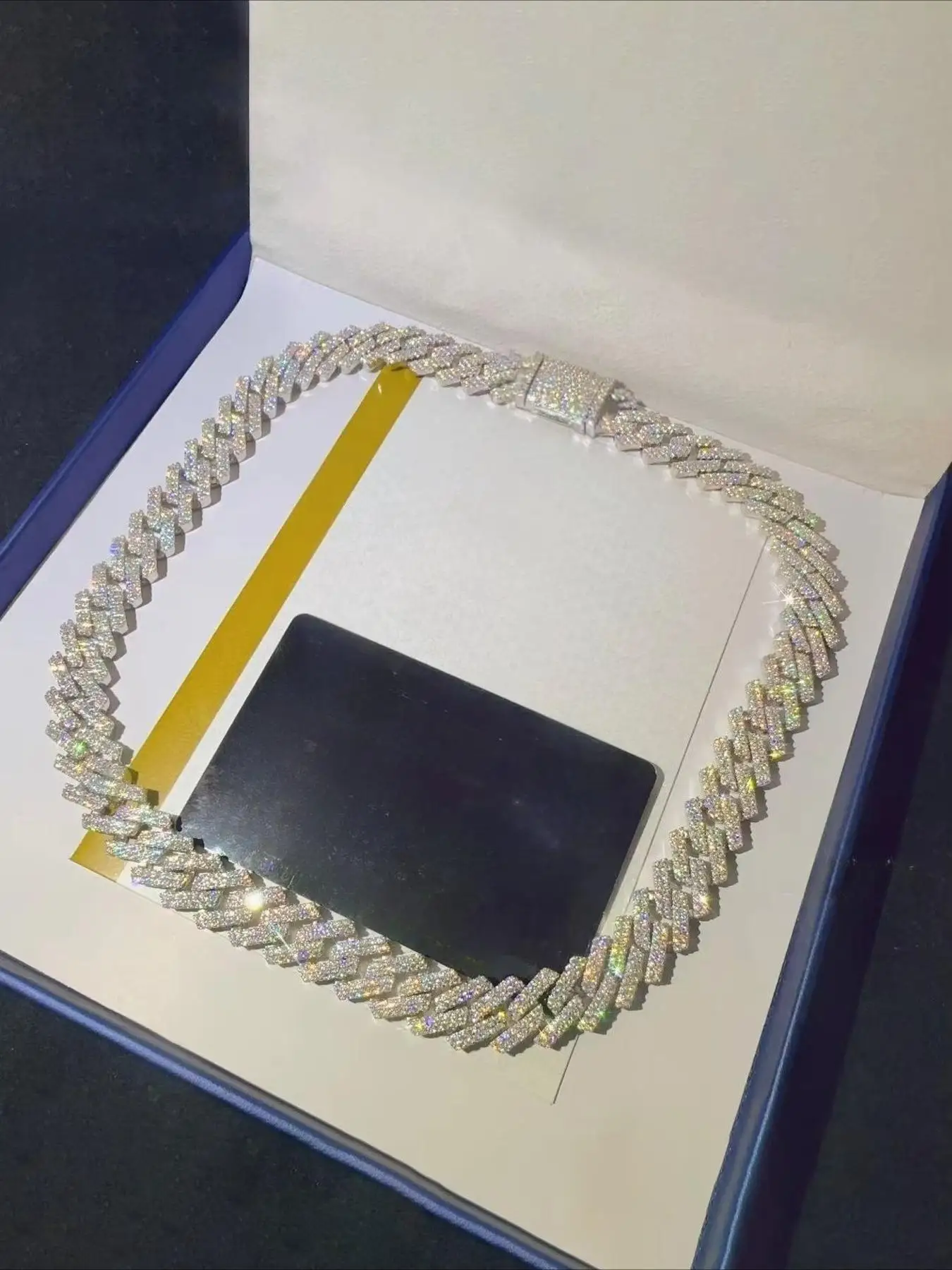 Fashion 14mm 2Row Vvs Diamond Bus HipHop Necklace,Light Luxury Cuban Chain,Versatile All-Season Wear,Friends Date Dinner Jewelry