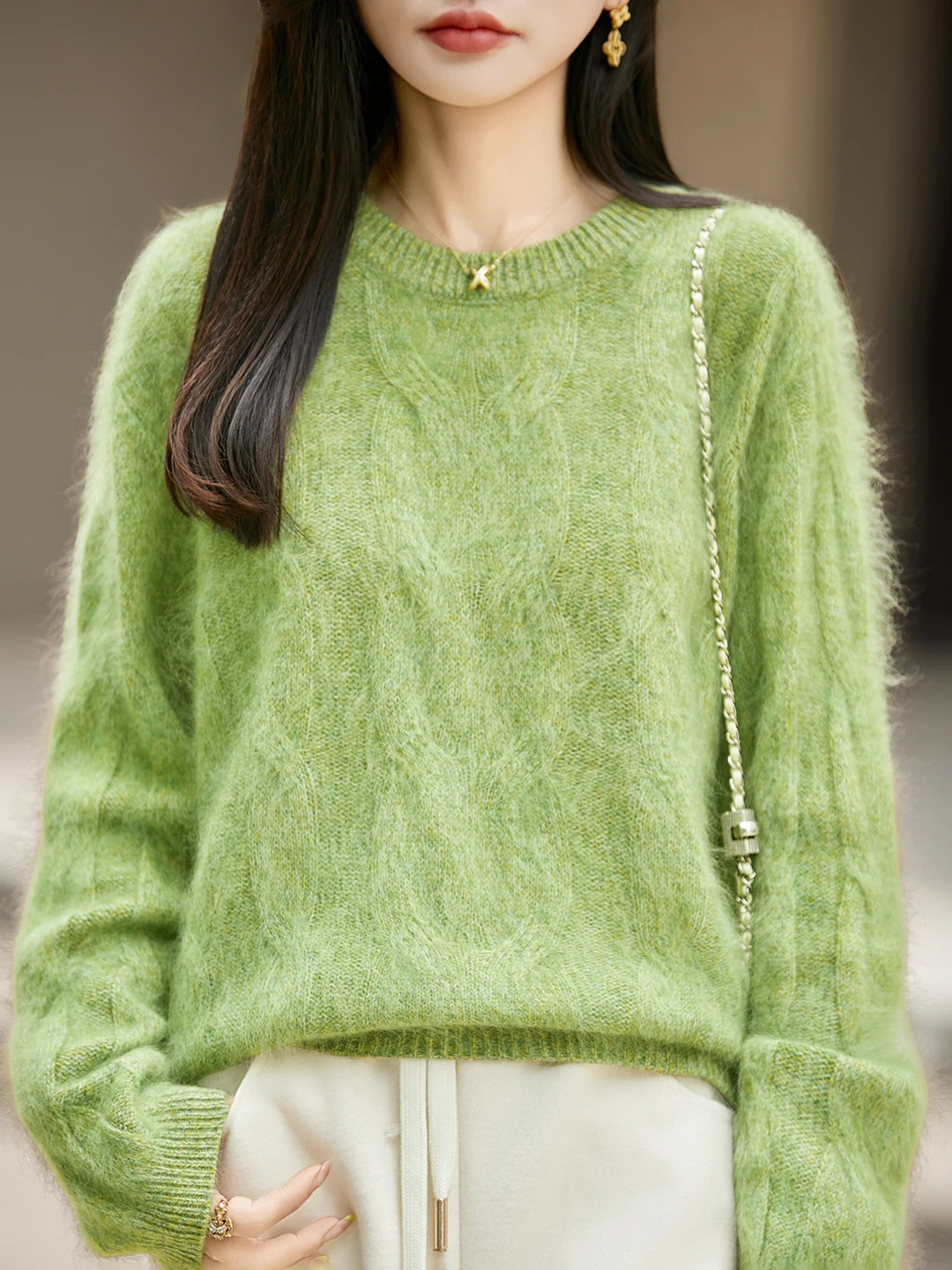 Soft Lazy Women's Knitted Wool Sweater Hollow out Velvet Seamless Warm Base Layer Inner Wear Diamond Pattern Fashionable