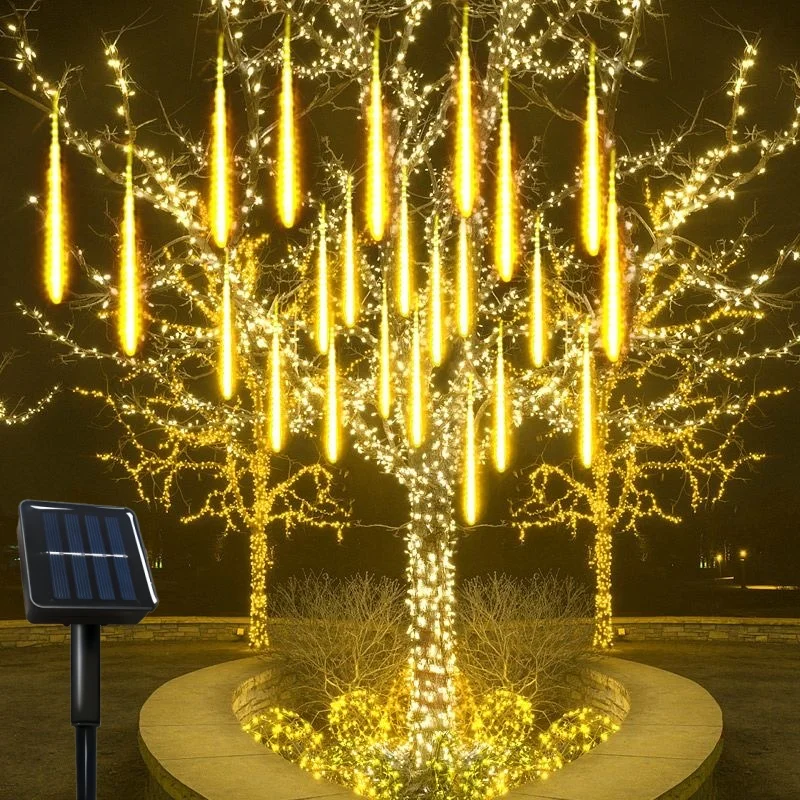 Solar Meteor Shower Tree Lights LED String 30CM8Tubes-50CM8Tubes IP54 Waterproof Warm White Blue Colorful 8 Modes Christmas LED