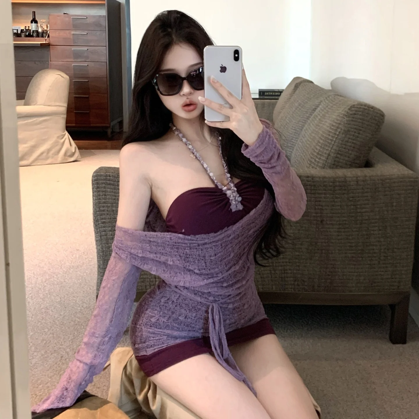 엘리 퍼플 테르 네 랩 드 여성용 패션 출퇴근 슬레 하이웨이스트 롱 스커트 바디콘 스커트 H라인