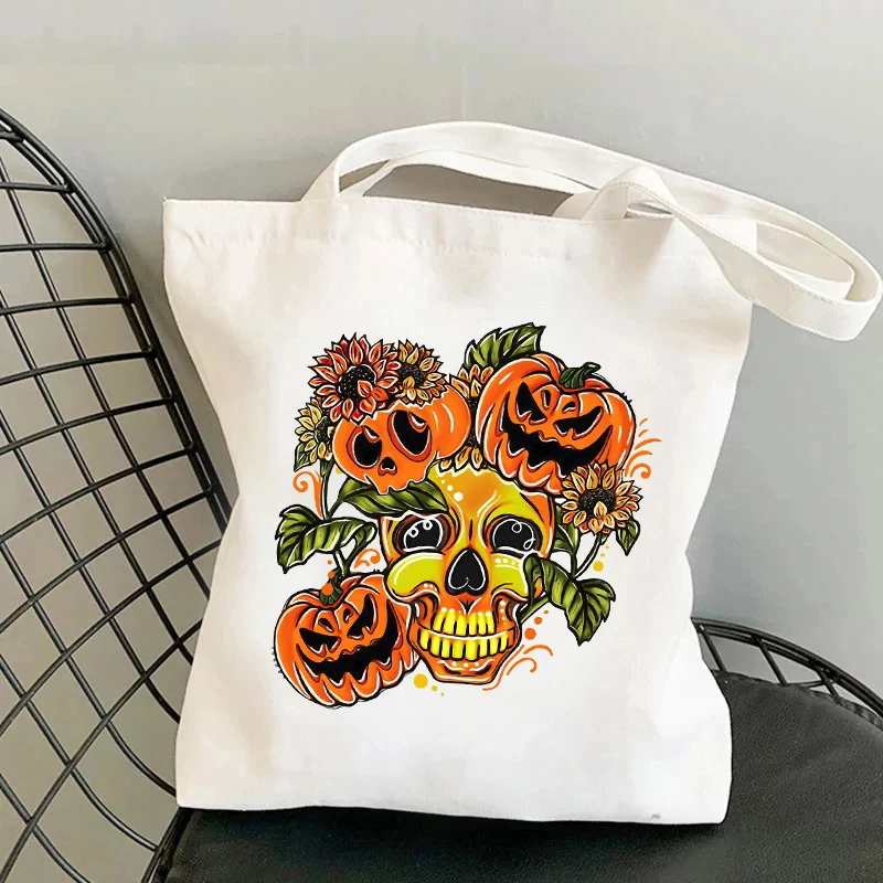 Sac en toile de conception de Aliments amusante, sac fourre-tout de stockage de voyage de grande capacité, respectueux de l'environnement, sac à provisions réutilisable, cadeau d'Halloween