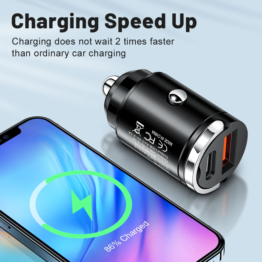 66w Car Charger Super Fast Charger Metal One Tow Two Car ChargerFlash Charger Mini Pull Ring New Pd Car Charger Car Electronic