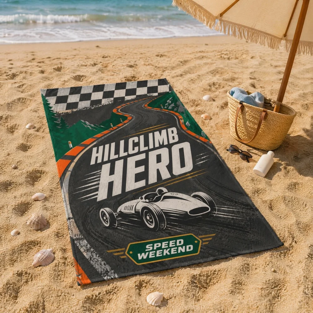 Microfiber Beach Towel Vintage Race Car Checkered Flag Print Quick Dry Sand Resistant Outdoor Pool Camping Sports Beach Blanket