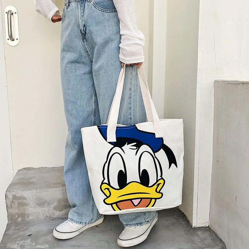 Disney 2024 New Cartoon Mickey Women\'s Handbag Student Fashion Canvas Shoulder Bag Donald Duck Large Capacity Shopping Bag