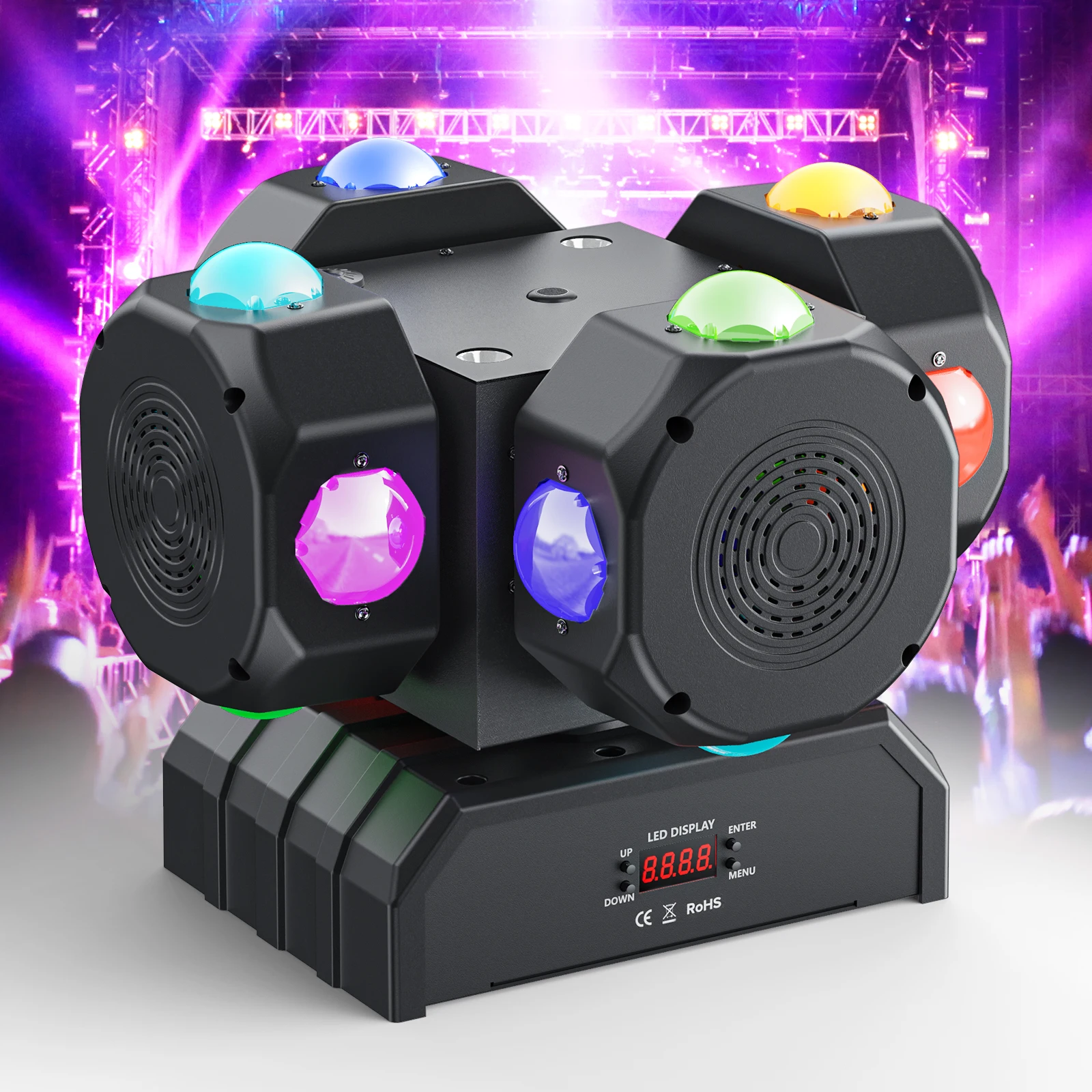 Fieryzeal 200W New 4 In 1 DMX512 Four Heads Football Led Moving Light for Stage Disco Bar Christmas Recommended