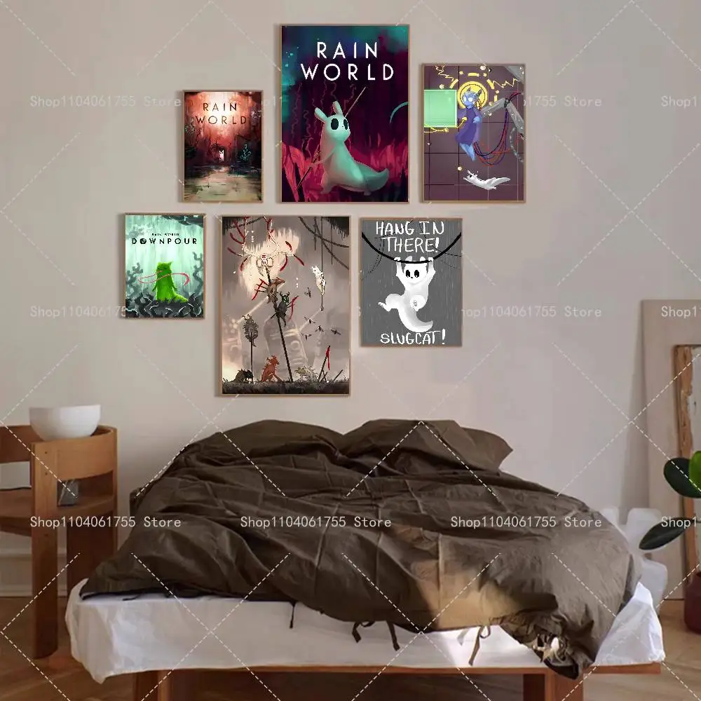 R-Rain World Video Game Poster Self-adhesive Art Waterproof Paper Sticker Coffee House Bar Room Wall Decor
