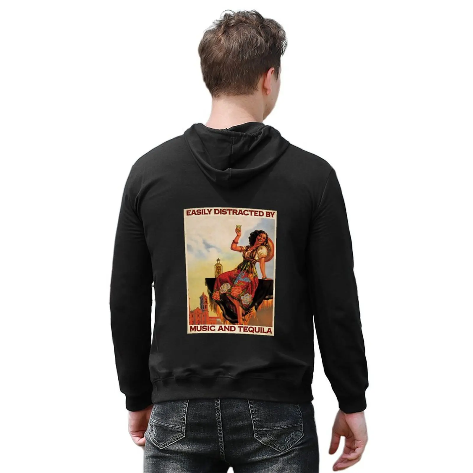 Easily Distracted By Music And Tequila Gift Girl Love Music Tequila Hoodie autumn jacket men men's sweat-shirt autumn hoodie