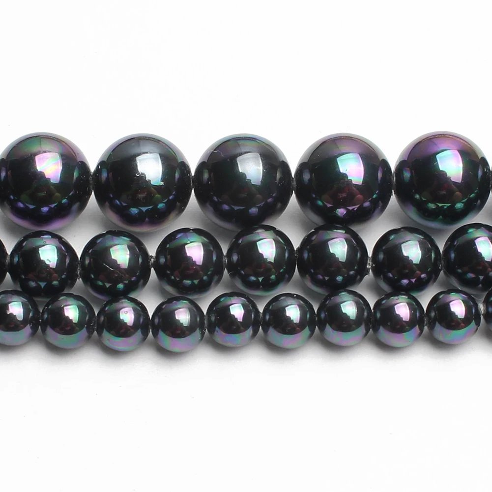 Natural Round Smooth Black Rainbow Shell Pearl Beads For Jewelry Making Choker Making Diy Bracelet  Jewellery 15\'\' 6/8/10/12mm