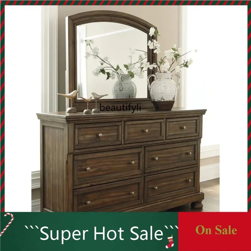 A506  American retro solid wood chest French simple storage oak bedroom bedside locker