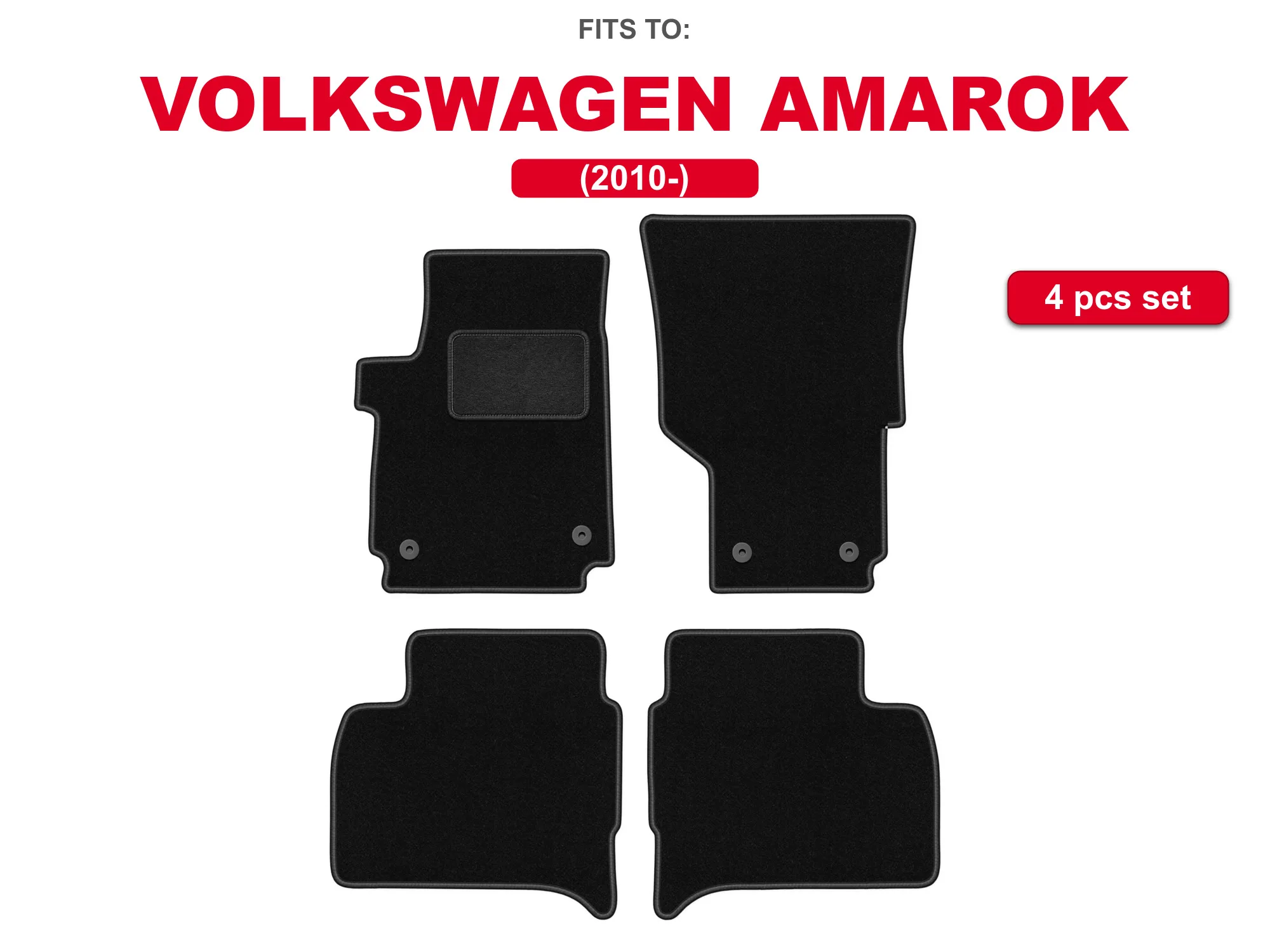 Auto velour matten voor: Volkswagen Amarok 2010- pick-up zwarte auto, passende automattenset