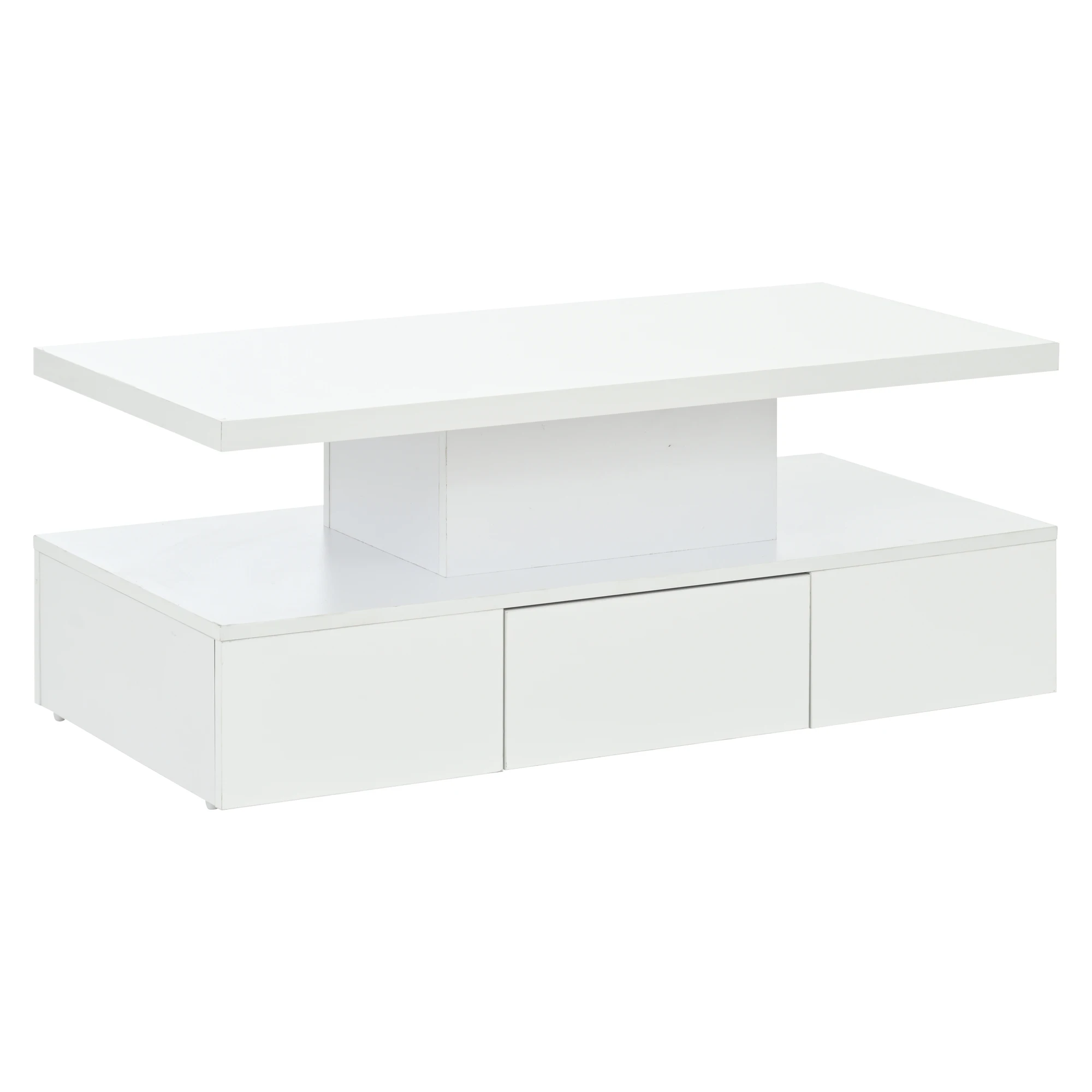 طاولة قهوة من طبقتين لغرفة المعيشة، 16 لونًا بإضاءة LED، تصميم عالي اللمعان، رف عرض مفتوح #2