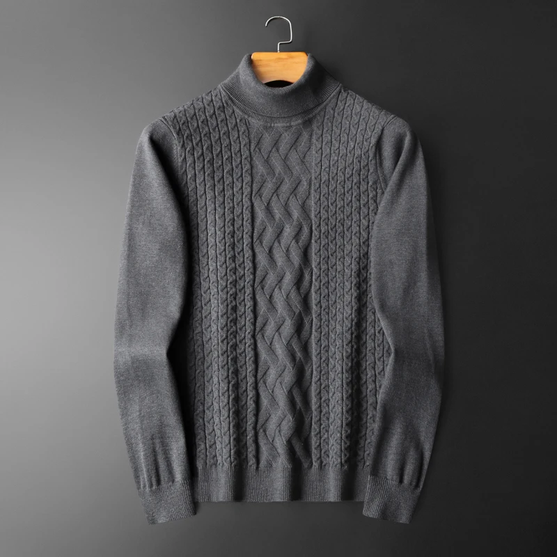 

Men's Winter Knitted Wool Sweater Thiened High Collar Faionable Casual Wear Youth Outdoor Sle Classic Long Sve Crew ...