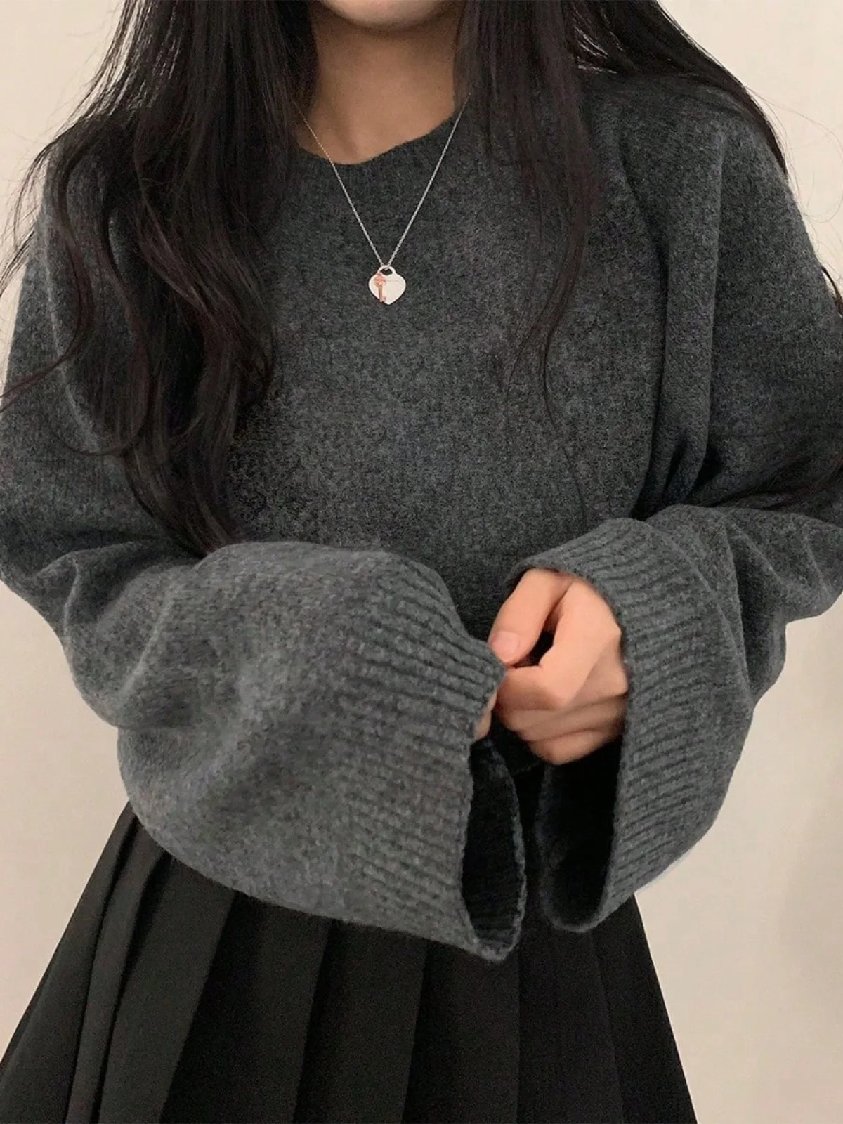 Chique vroege herfst Lazy Sle ey ort Svel trui losse slanke ronde Ne gebreide top dames Faion warm thermisch