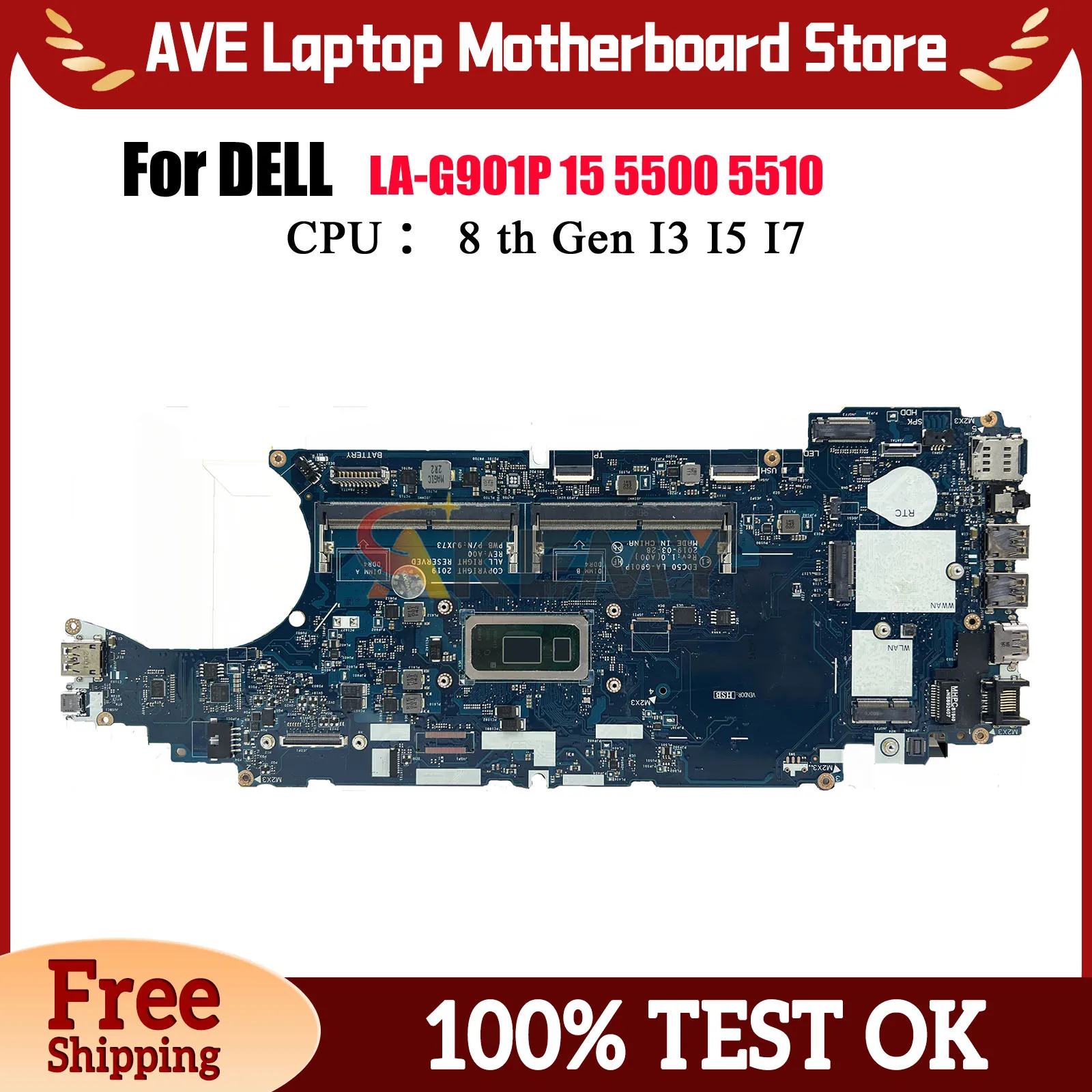 

Материнская плата для ноутбука DELL Latitude 5500 LA-G901P с процессором i3 i5 i7 EDC50 CN-0J16NW 09T2PH 0TW56W, 100% полностью протестирована