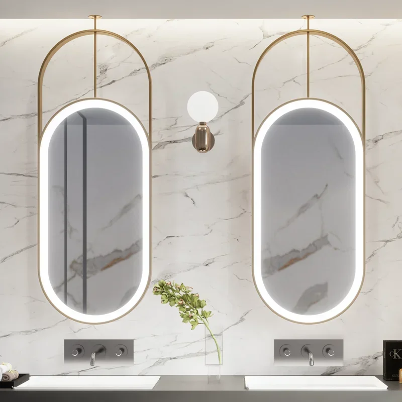 Hollow Hanging Oval Mirror Ceiling Hanging Makeup Bathroom Mirror Light Wall Aesthetic Miroir Salle De Bain Mirror Shower EB5BM