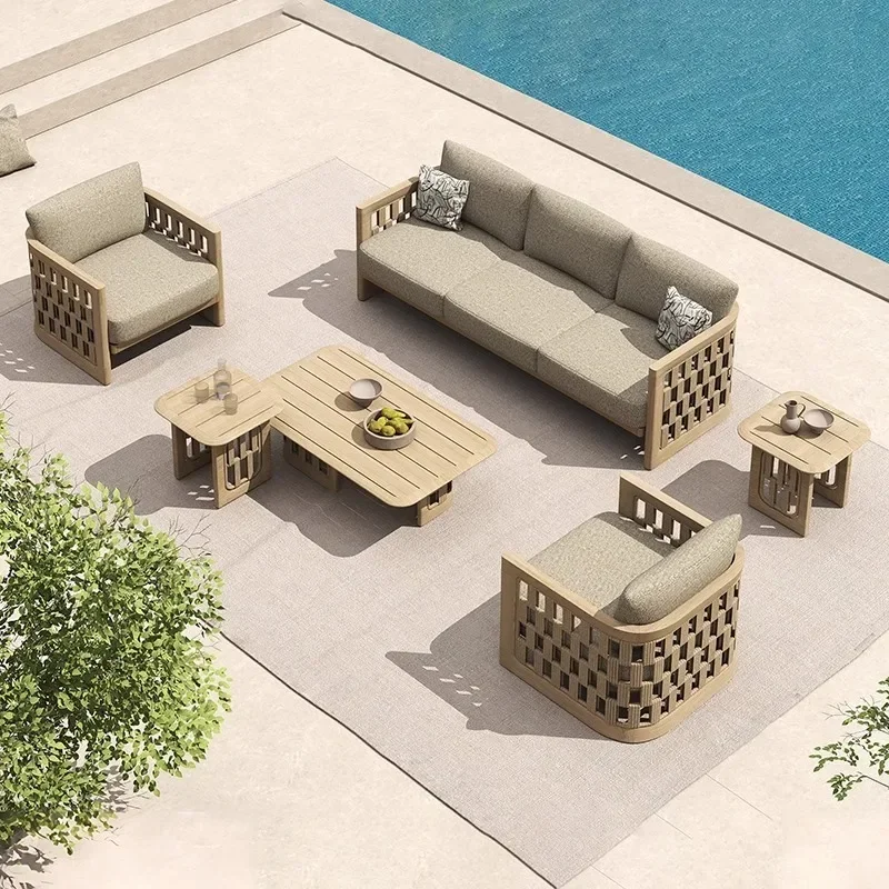OEMOutdoor Sofa Combination, Courtyard Garden Solid Wood Lounge Chair Model Room Outdoor Open-air Balcony Teak Furniture