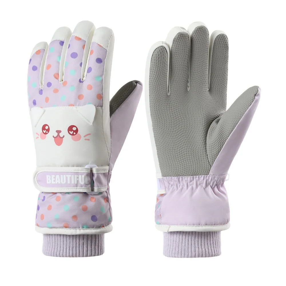 

Cartoon Children Ski Gloves Thicken Full Finger Kids Snowboard Gloves Bicycle Keep Warm Girls Skiing Gloves Mountain Bike