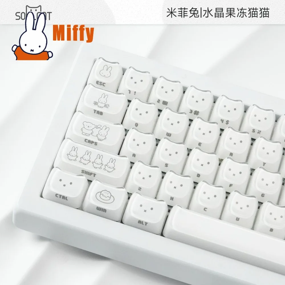 Kawaii Miffy Keycaps Cute Rabbit Mechanical Keyboard Caps Crystal Jelly Cat Ear Side Printed Desktop PC Gaming Decor Gift view 2
