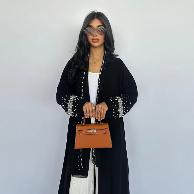 Abaya negra musulmana de Dubai, cárdigan abierto de lujo, prenda de oración para mujer, caftán para mujer, bata de noche, ropa de talla grande con