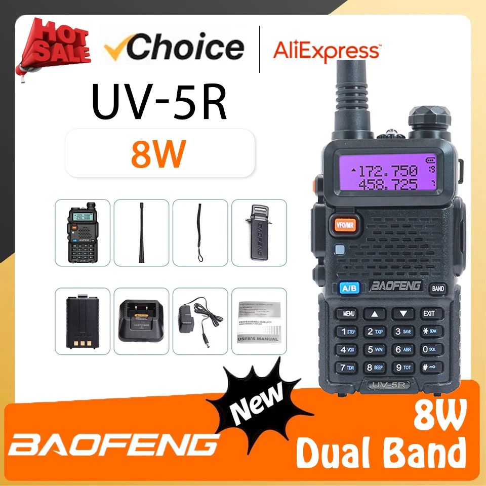 Baofeng UV-5R 8W Walkie Talkie Dual Band VHF UHF 136-174/400-520Mhz Two Way Radio 128 Channels FM Portable CB Ham Military Radio