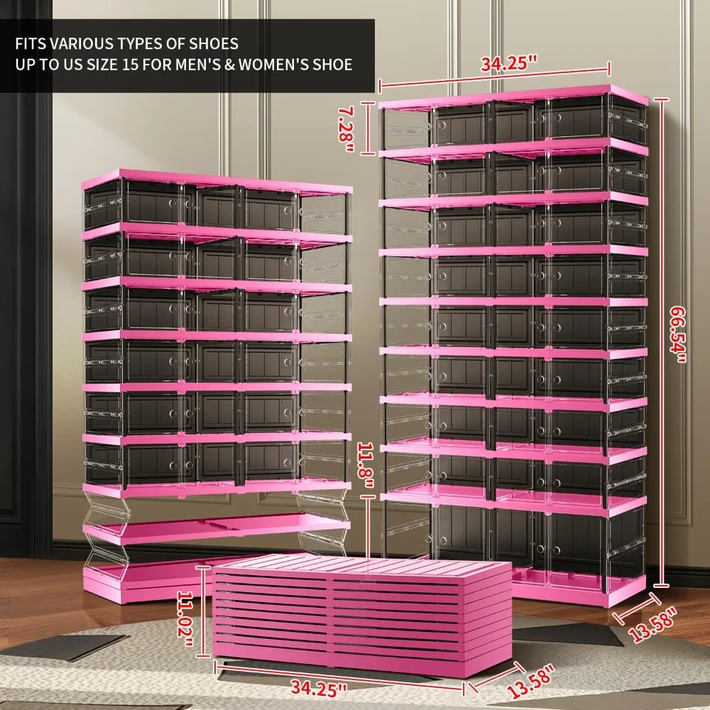 منظم تخزين الأحذية البلاستيكي الشفاف المكون من 9 طبقات قابل للتكديس لـ 18-36 زوجًا، مناسب للخزائن والمداخل #2