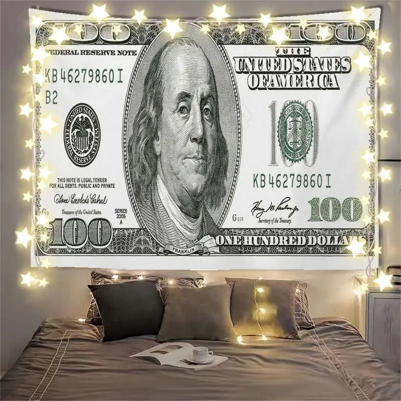 VIKAMA Flying Dollar Bills Sky Blue Tapestry Home Art Piece Wall Decor Bedroom Dorm Money Cash Rich Soft Durable Cozy Aesthetic