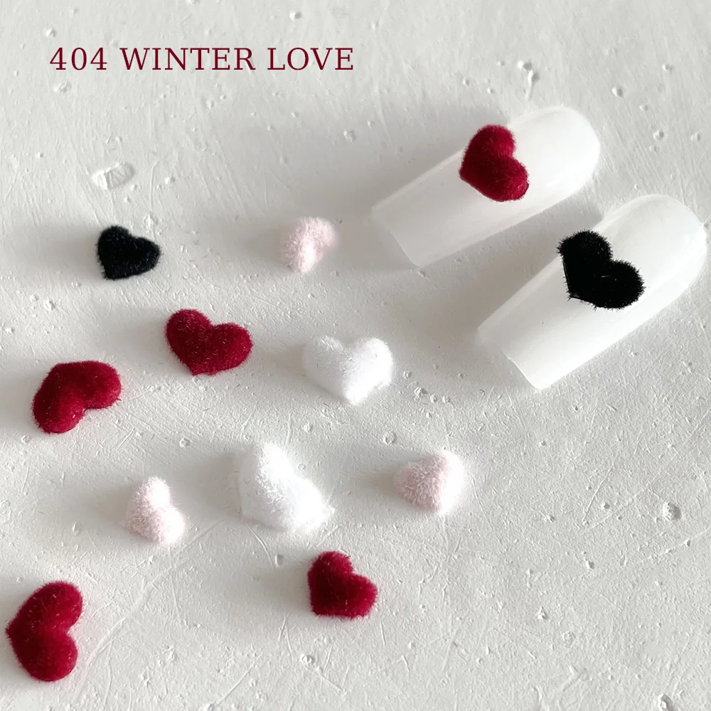 -Winter Love- Nail Ornaments Kiyomi Fluffy Heart Resin Accessories Flocking Coating Mini Heart Nail Gel Polish Nap Materials 404