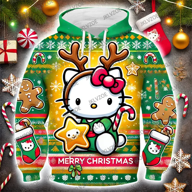 Christmas Special Sanrio Brand Hello Kitty 3D Print Pullover Sweatshirt Winter Women Men Fashion Streetwear Hoodie New Year Gift