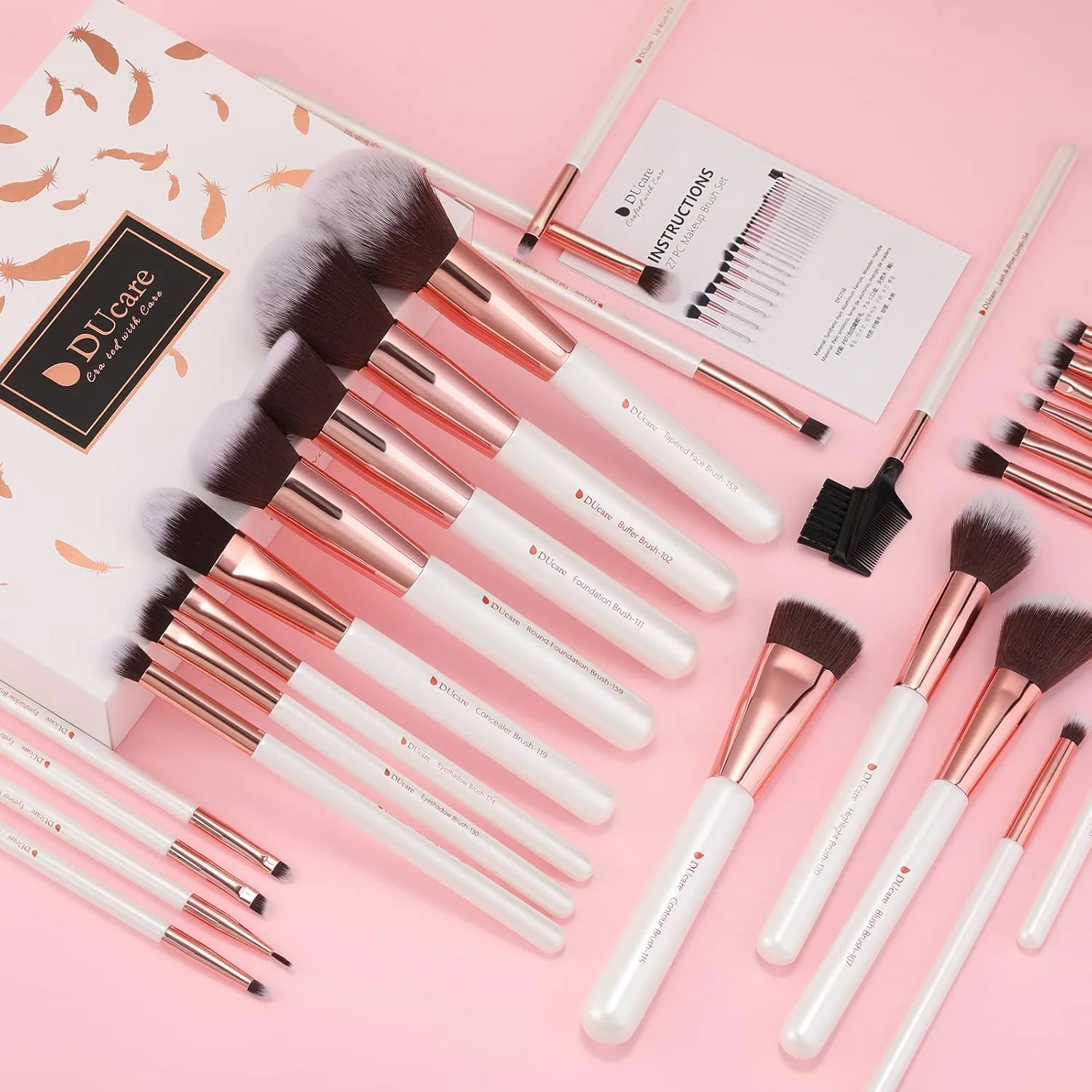 DUcare 27-teiliges Make-up-Pinsel-Set, professionelles Foundation-Mischen, Gesichtspuder, Rouge, Concealer, Kontur, Augenbrauen, Highlight-Lidschatten
